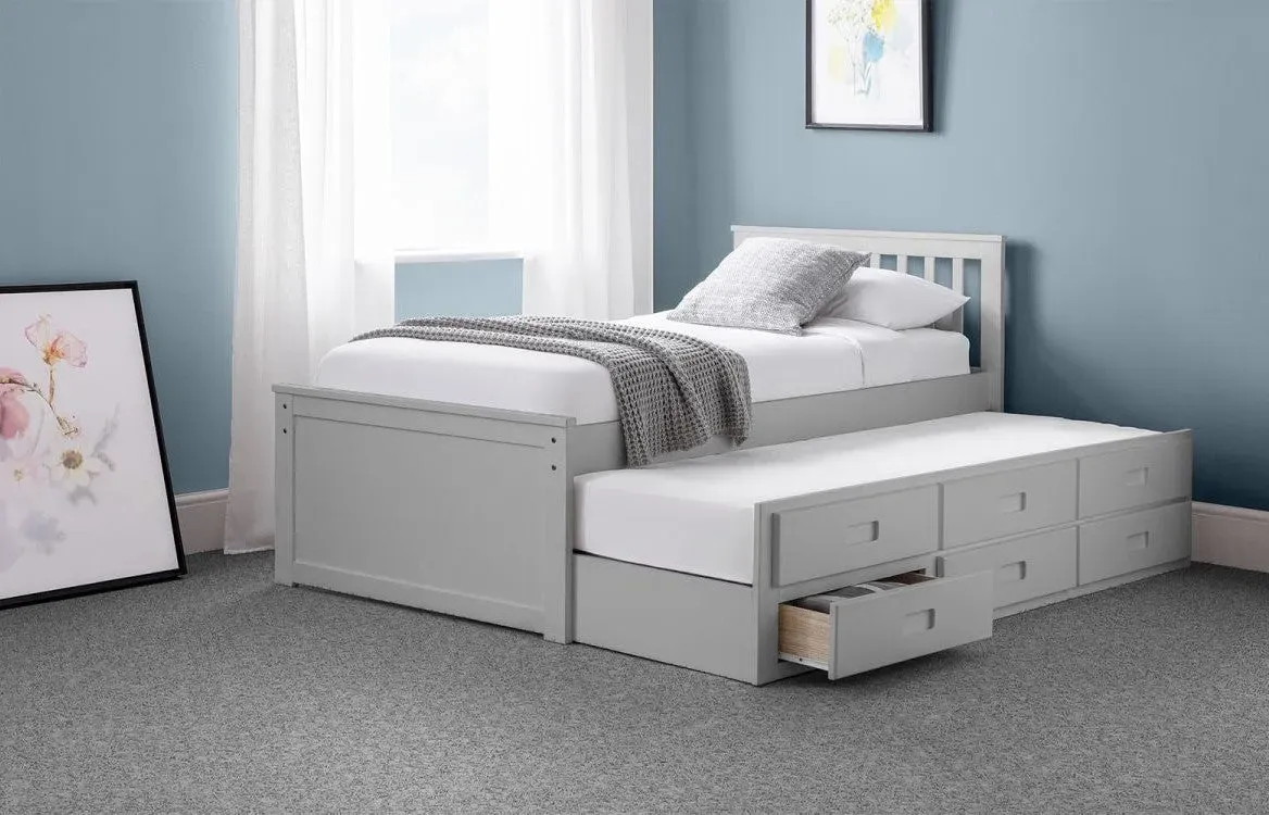 Captain's Bed with Underbed & Drawers - Grey, MDF