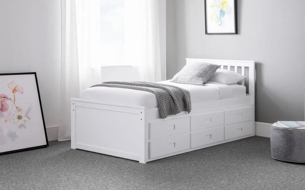 Captain's Bed with Underbed & Drawers - White, MDF