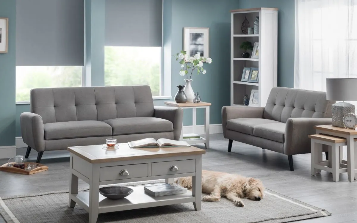 Coffee Table with 2 Drawers - Grey, Solid Wood