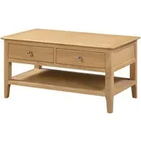 Coffee Table with 2 Drawers - Oak, Solid Wood
