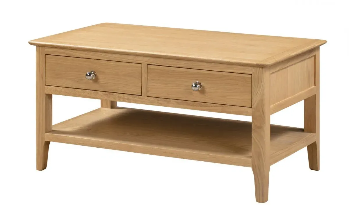 Coffee Table with 2 Drawers - Oak, Solid Wood image