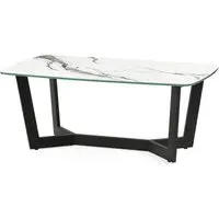 Coffee Table with Marble Effect - White, Glass