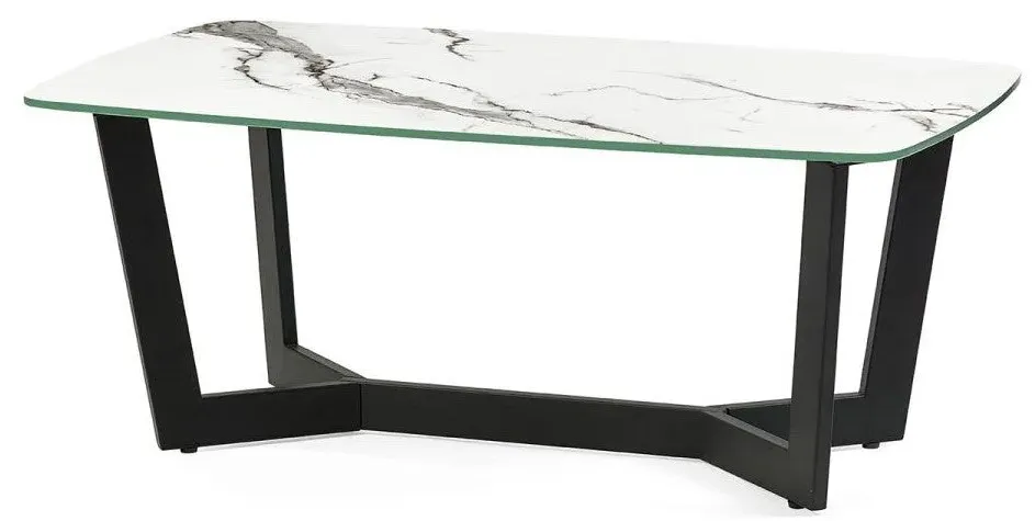 Coffee Table with Marble Effect - White, Glass