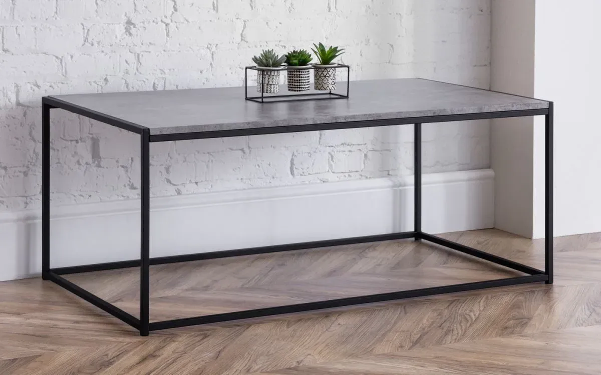 Coffee Table with Metal Frame - Black, Concrete