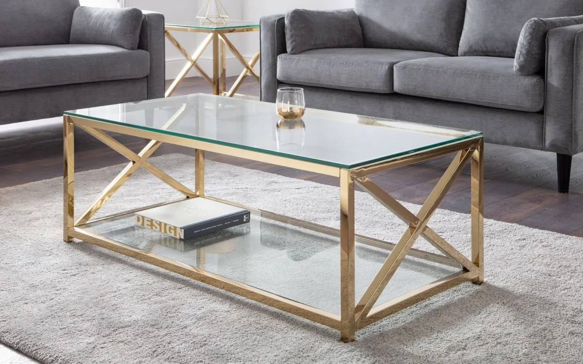 Coffee Table with Storage - Gold, Steel