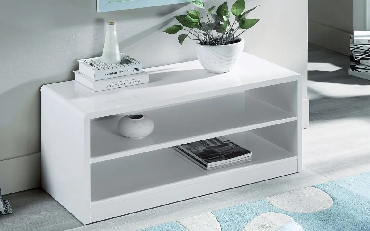 Compact TV Unit with Storage - White, High Gloss image
