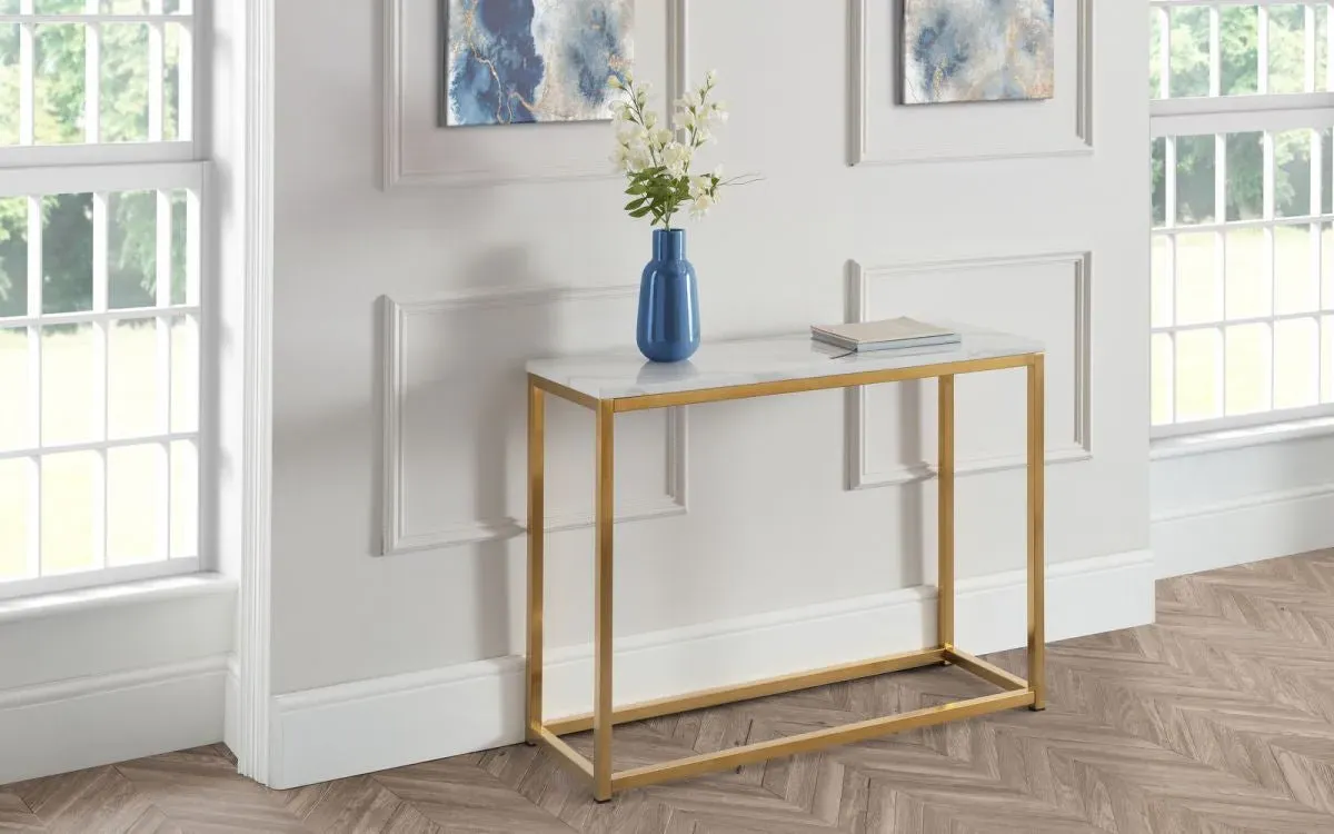 Console Table - White Marble, Steel