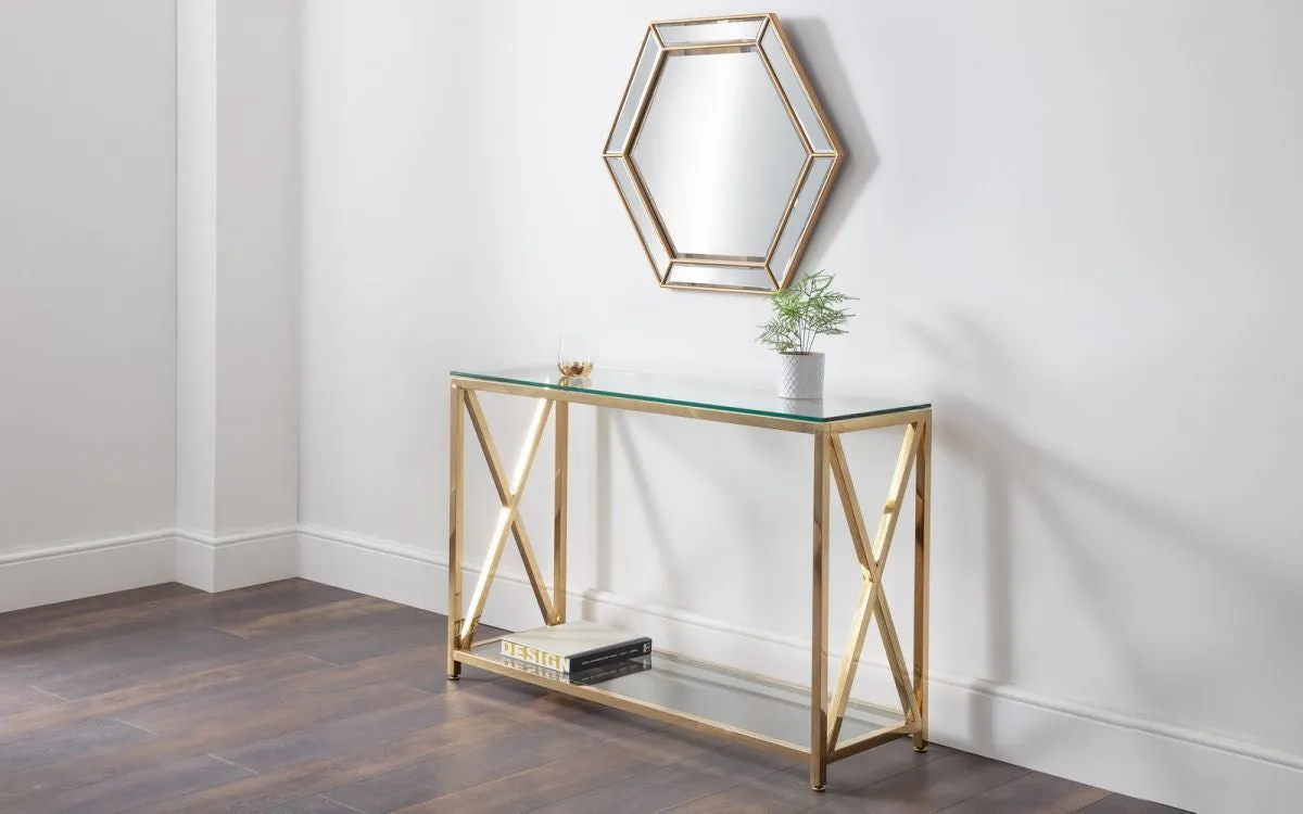 Console Table with Storage - Gold, Steel