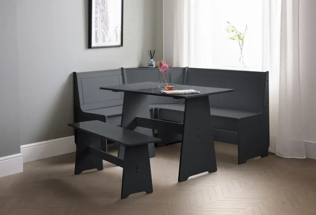 Corner Dining Set with Storage Bench - Anthracite