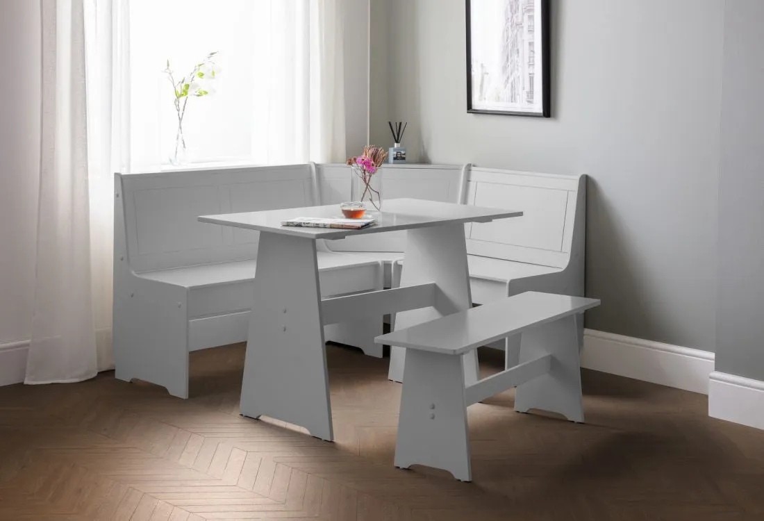 Corner Dining Set with Storage Bench - Grey, MDF