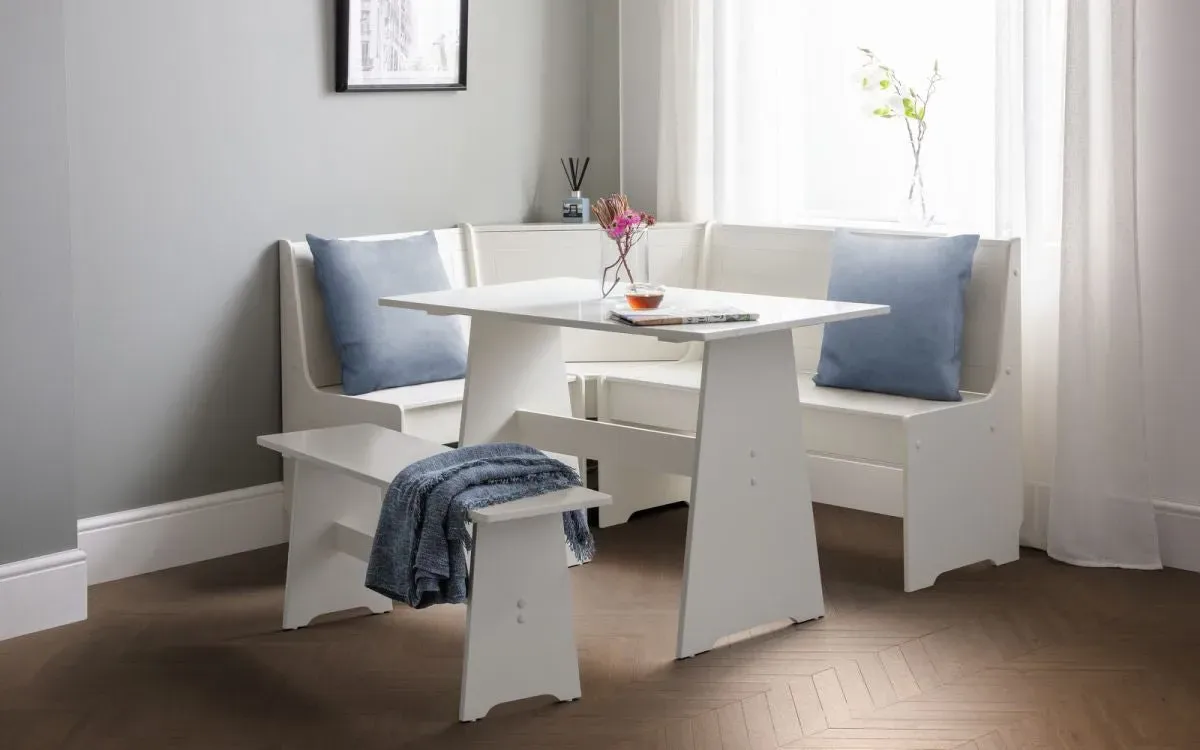 Corner Dining Set with Storage Bench - White, MDF