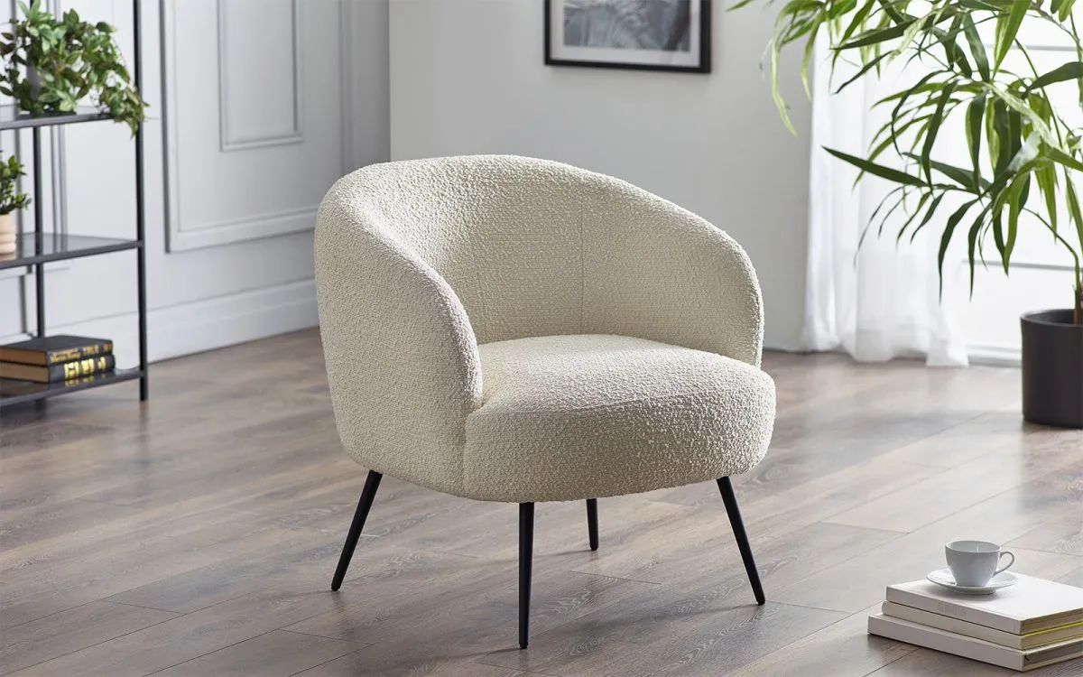 Curved Accent Chair - Ivory, Boucle