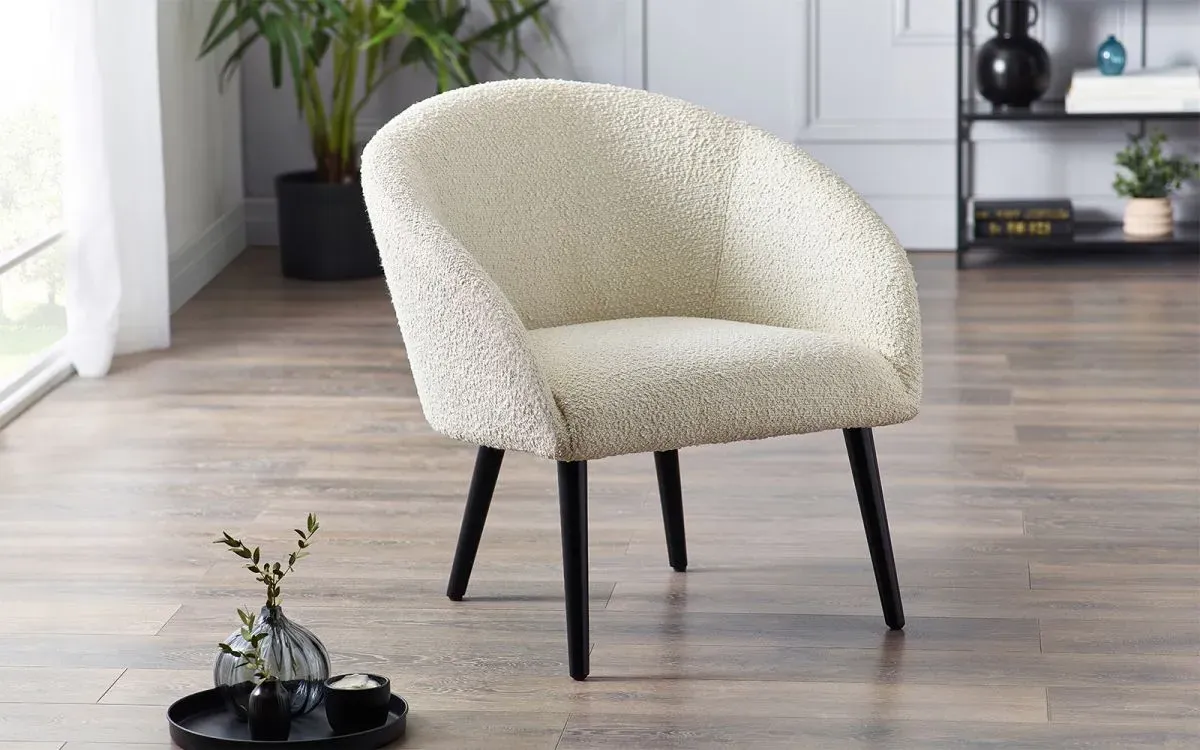 Curved Accent Chair - Ivory, Boucle