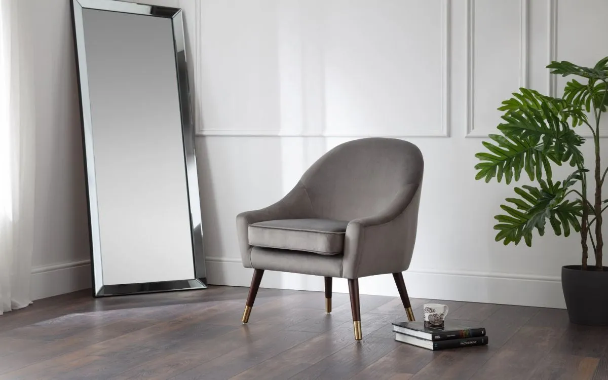 Curved Armchair with Gold Tips - Grey, Velvet image