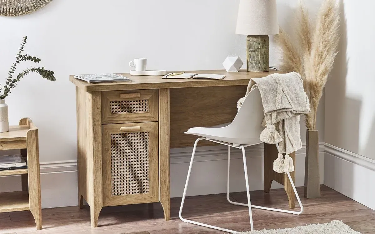 Desk with Drawer and Cupboard - Oak, MDF