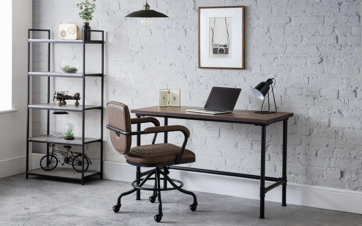 Desk with Pipe Legs - Mocha, Elm Wood