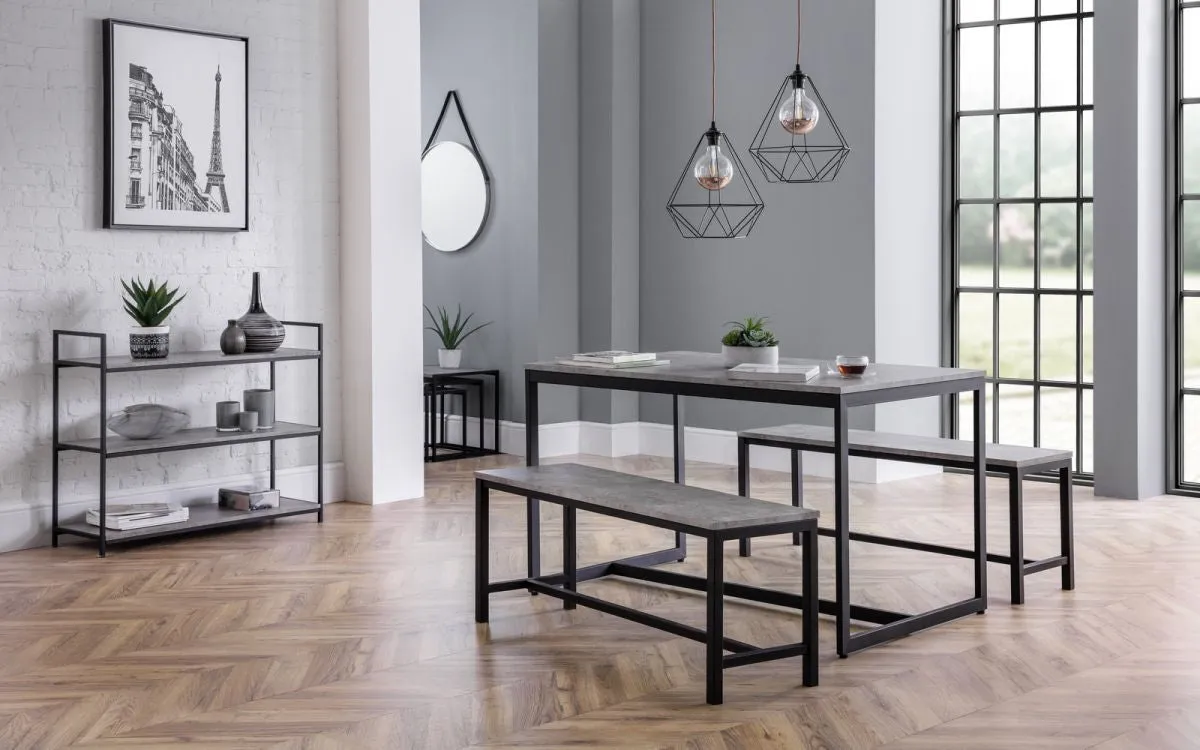 Dining Bench with Metal Frame - Black, Concrete image