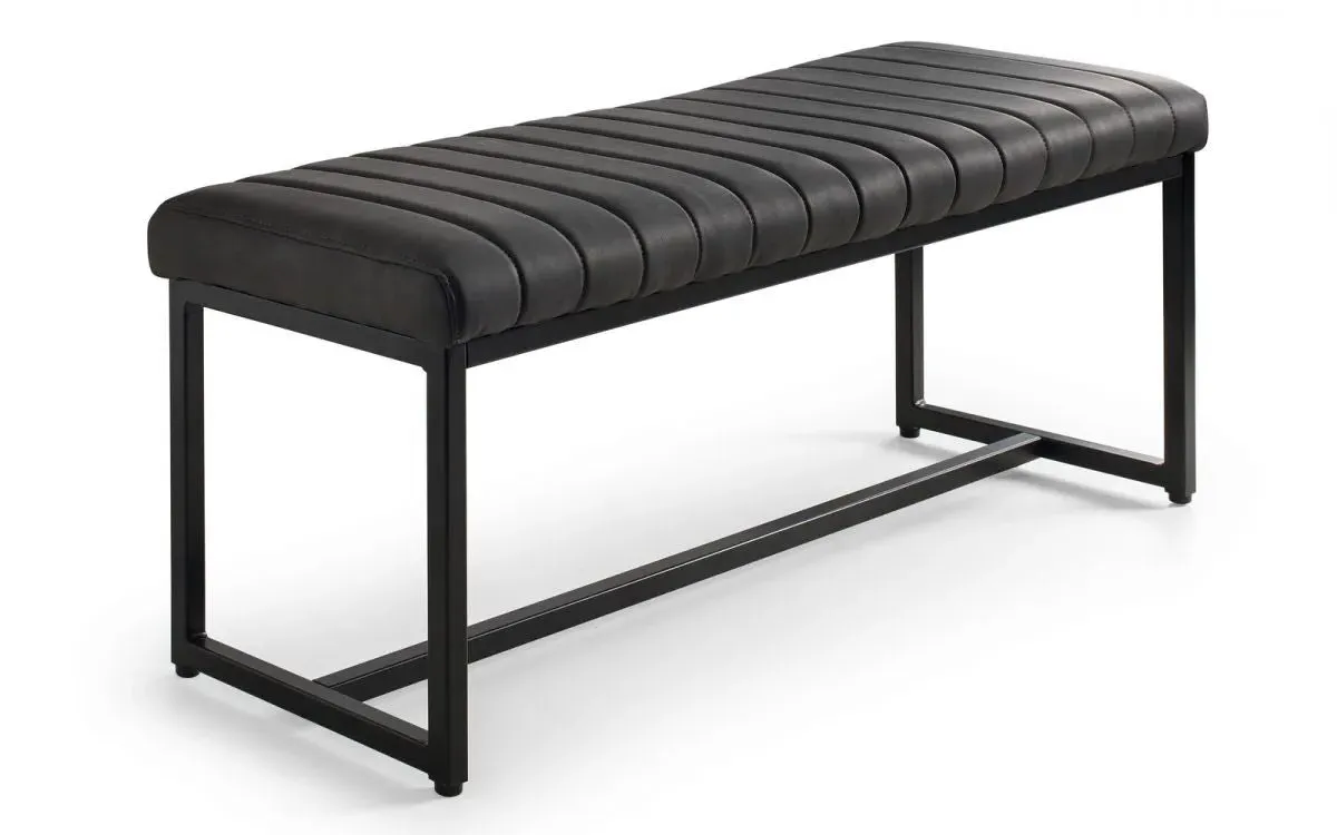 Dining Bench with Metal Frame - Black, Faux Leather