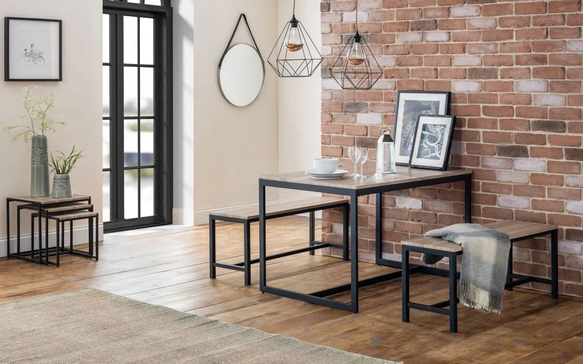 Dining Bench with Metal Frame - Oak, Wood image