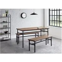 Dining Table & 2 Benches Set - Black, Elm Wood