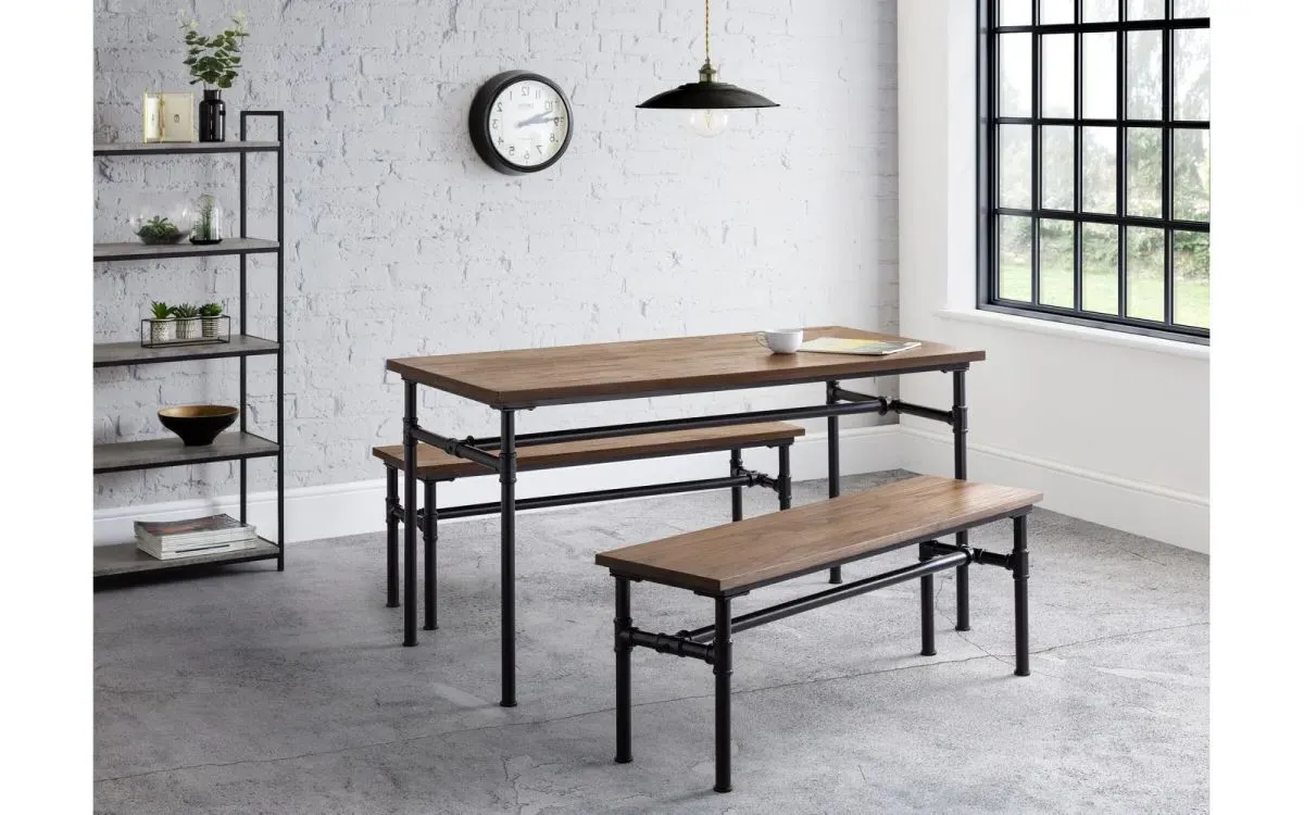 Dining Table & 2 Benches Set - Black, Elm Wood image