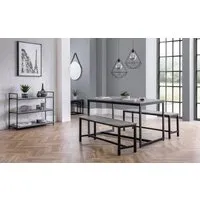 Dining Table & 2 Benches Set - Grey, Metal
