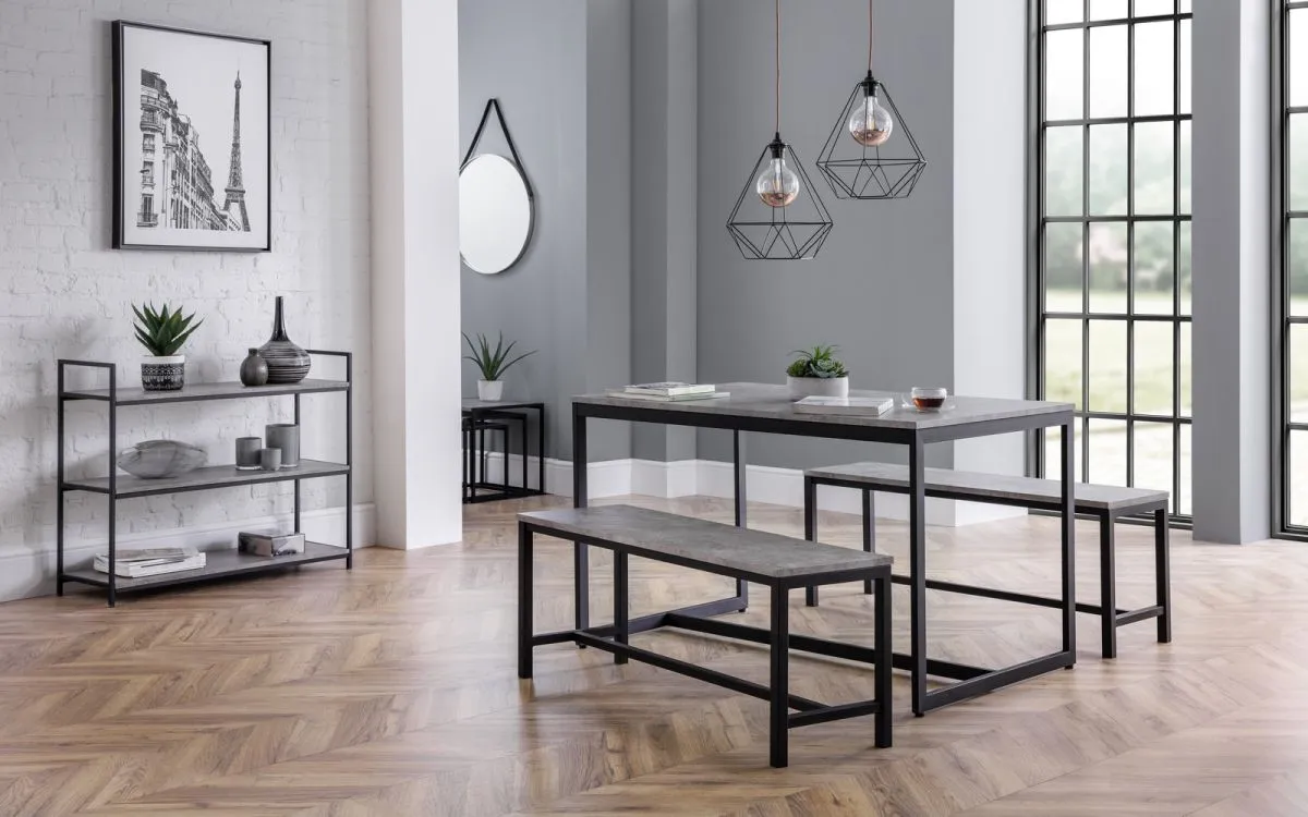 Dining Table & 2 Benches Set - Grey, Metal image