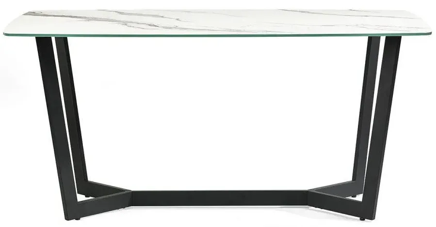 Dining Table with Marble Effect - White, Glass