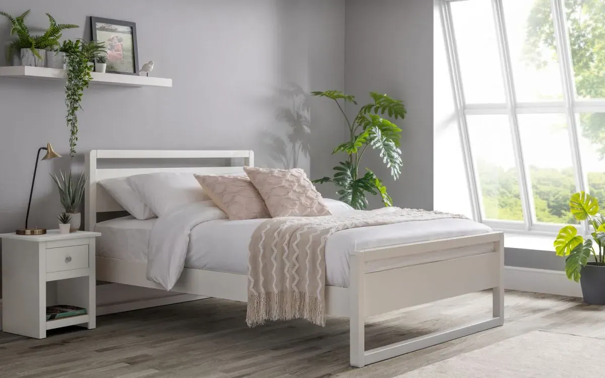 Double Bed Frame - White, MDF & Pine