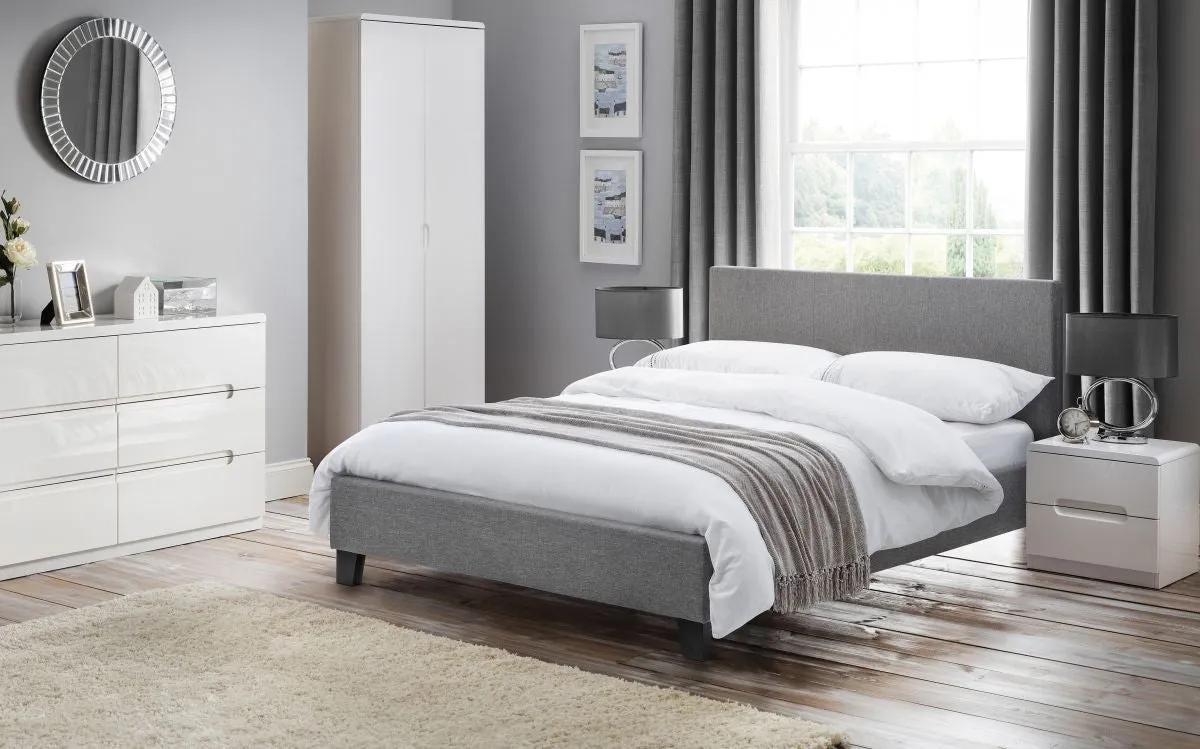 Double Bed Frame with Slats - Grey, Linen image