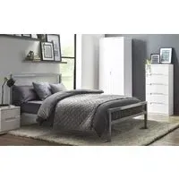 Double Bed Frame with Slats - Silver, Metal