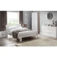 Double Bed Frame with Slats - White, High Gloss