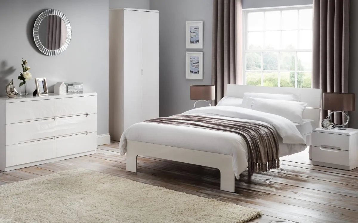 Double Bed Frame with Slats - White, High Gloss image