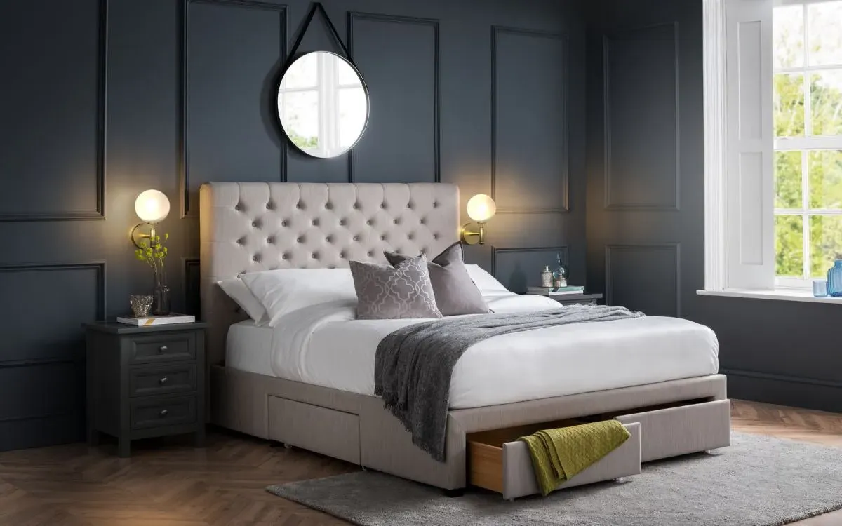 Double Bed with 4 Drawers - Grey, Fabric image