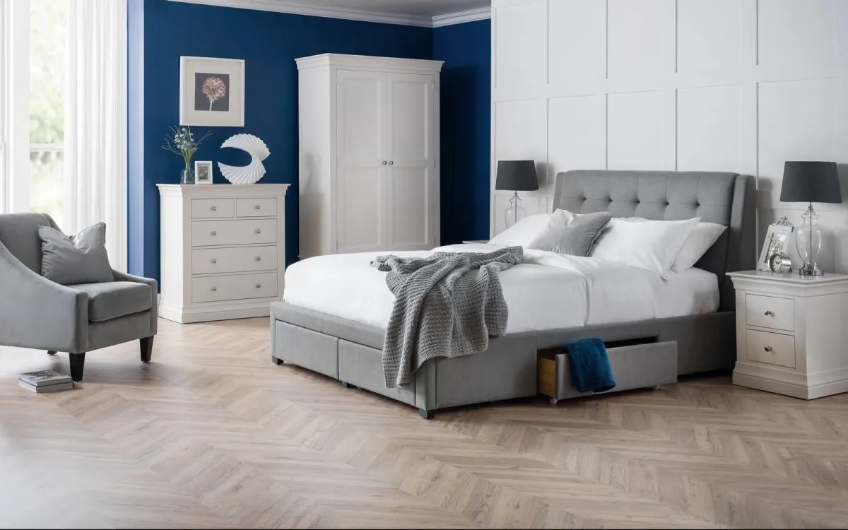 Double Bed with 4 Drawers - Grey, Linen Fabric image