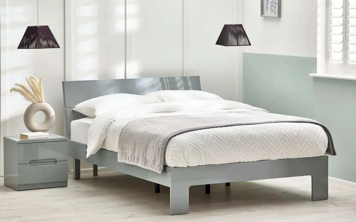 Double Bed with Sprung Slats - Grey, MDF