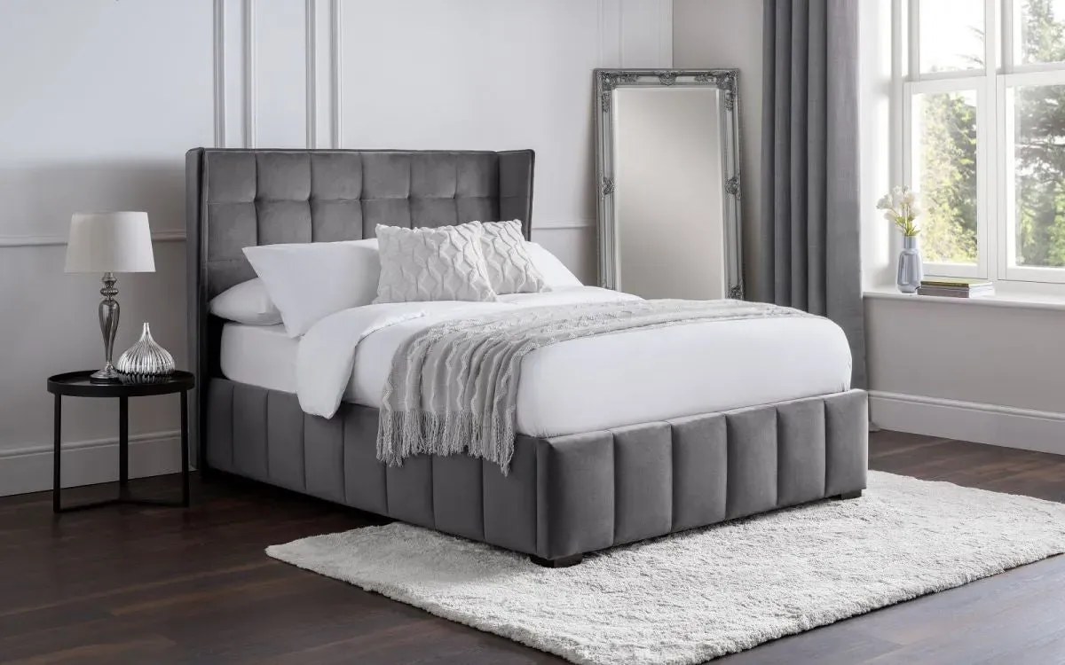 Double Bed with Winged Headboard - Grey, Velvet image