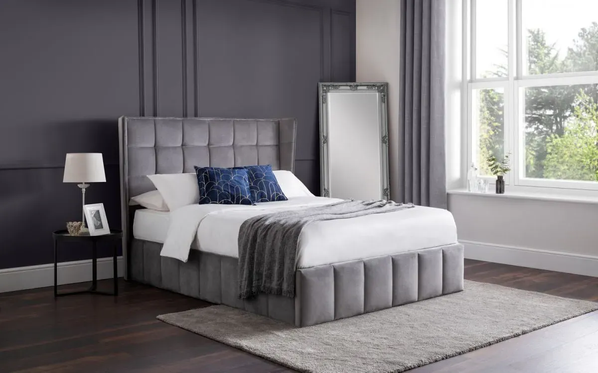 Double Ottoman Bed with Storage - Grey, Velvet