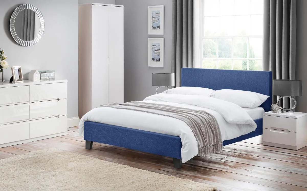 Double Upholstered Bed Frame - Blue, Linen