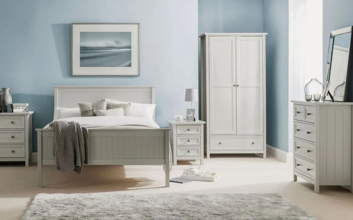 Double Wooden Bed with Panelling - Grey, MDF image
