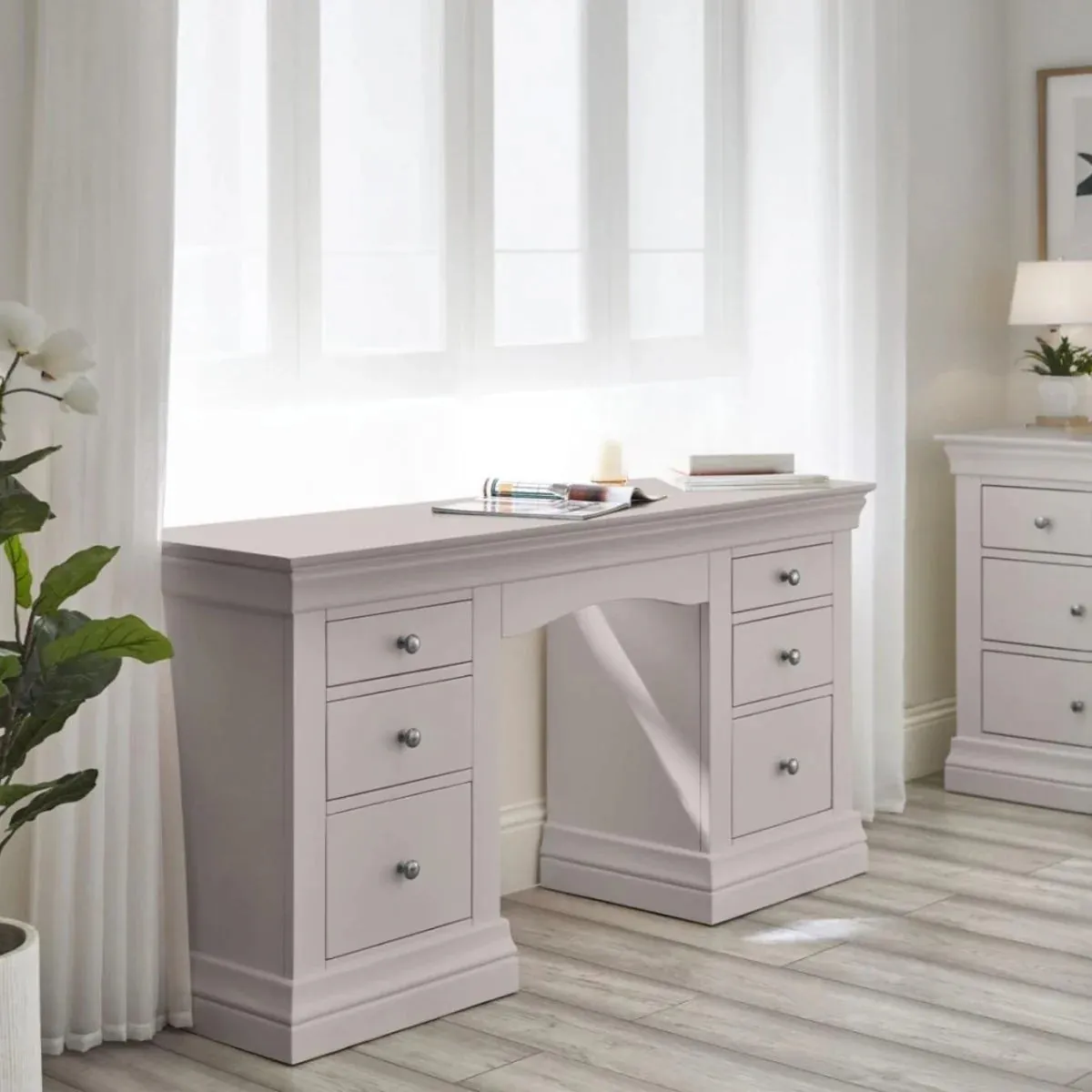 Dressing Table with 6 Drawers - Grey, Pine image