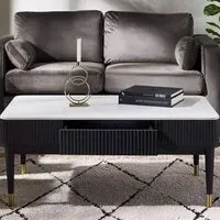 Fluted Coffee Table with 2 Drawers - White, Stone