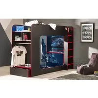 Gaming Bunk Bed with Desk - Black, Particleboard