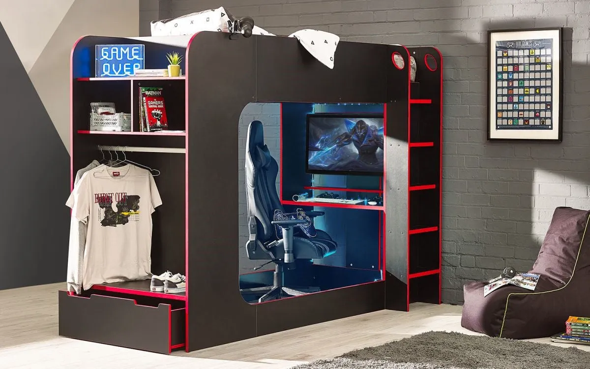 Gaming Bunk Bed with Desk - Black, Particleboard image