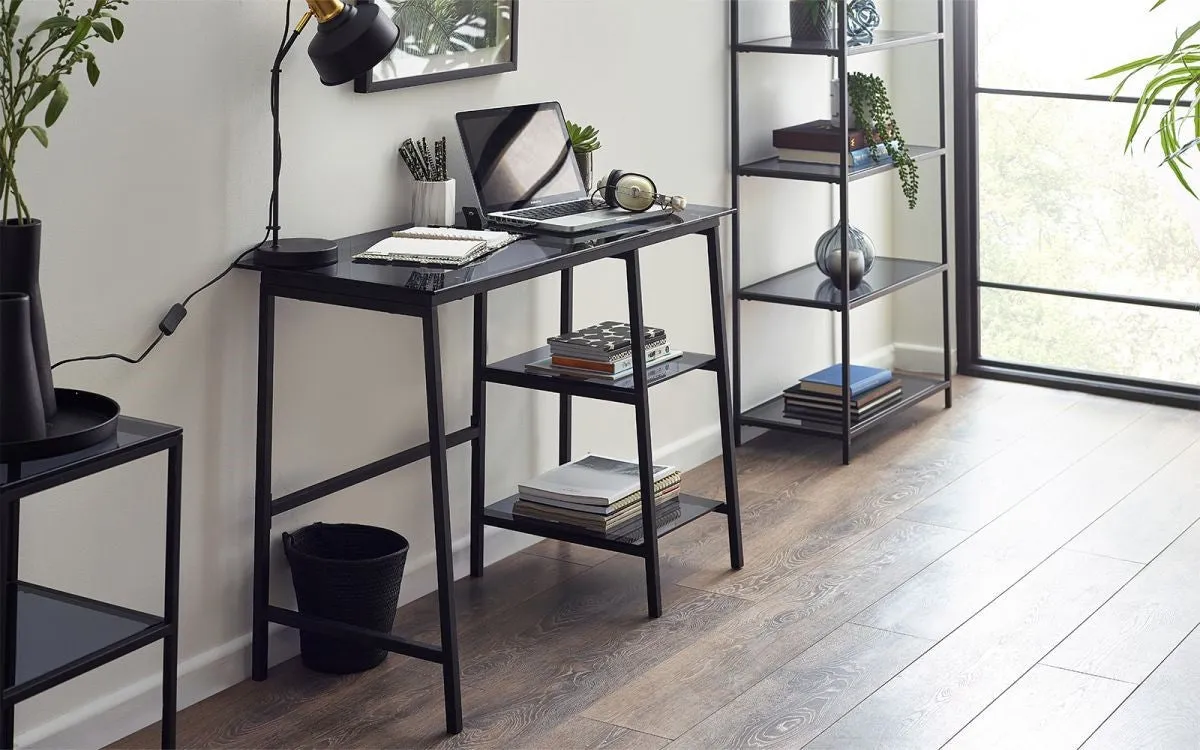 Glass Desk with Metal Frame - Smoked Glass image