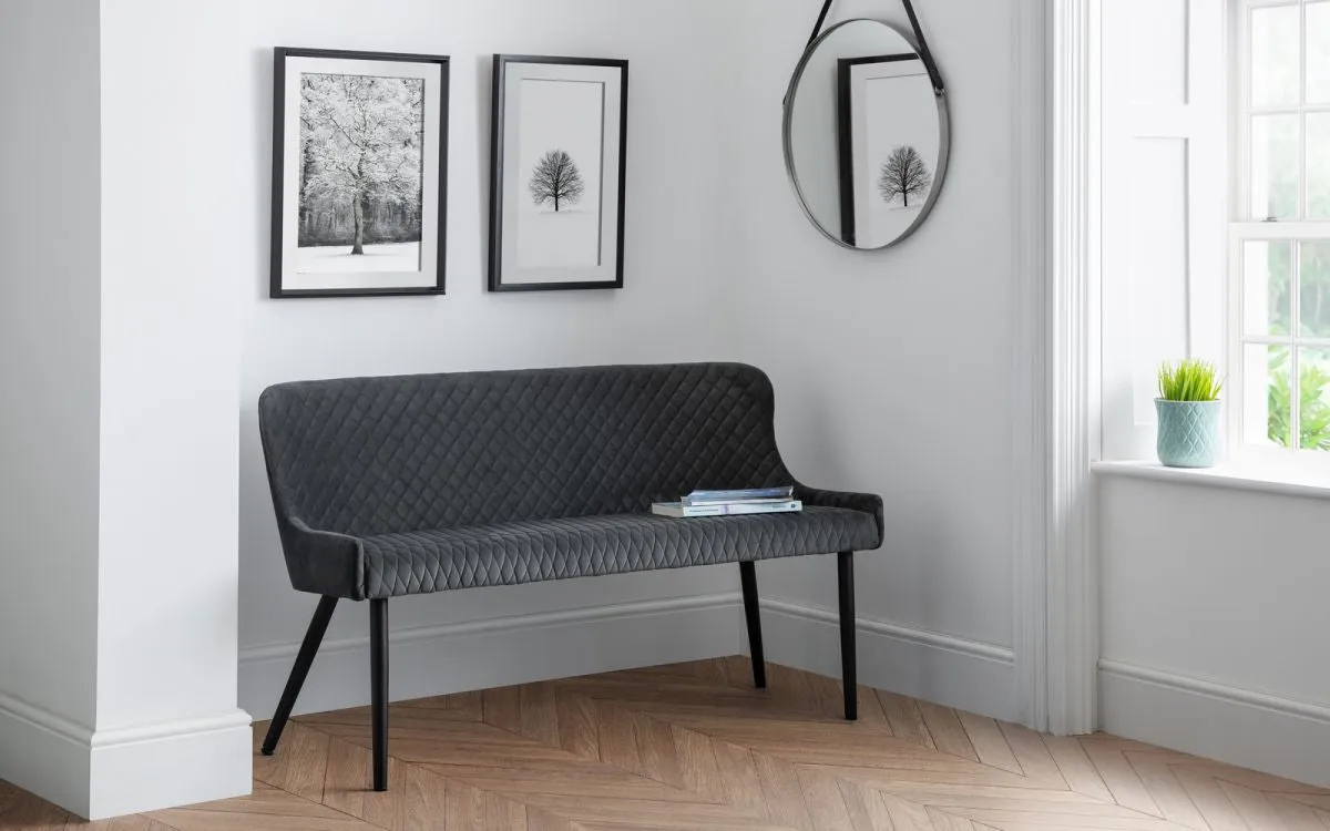 High Back Dining Bench - Grey, Velvet