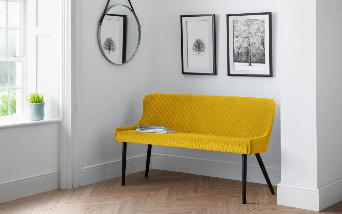 High Back Dining Bench - Mustard, Velvet