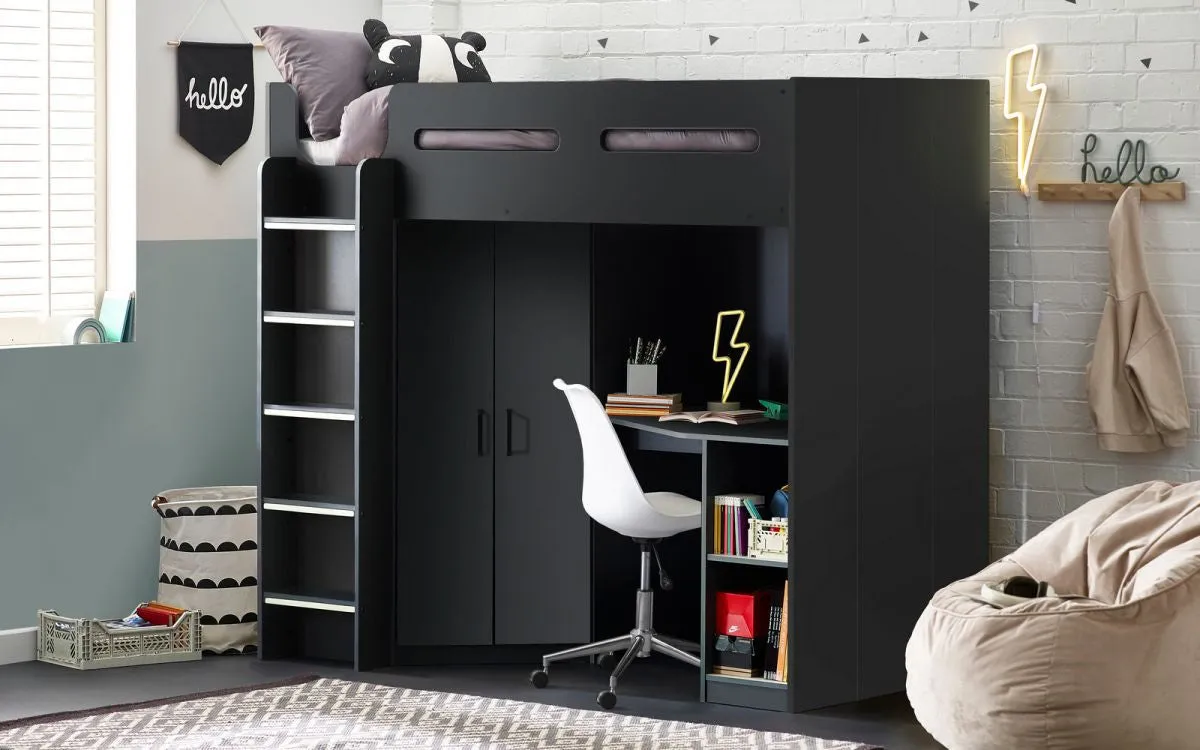 High Sleeper Bed with Storage - Anthracite, Wood image