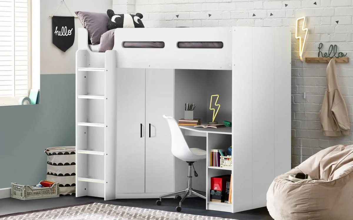 High Sleeper Bed with Storage - White, Wood