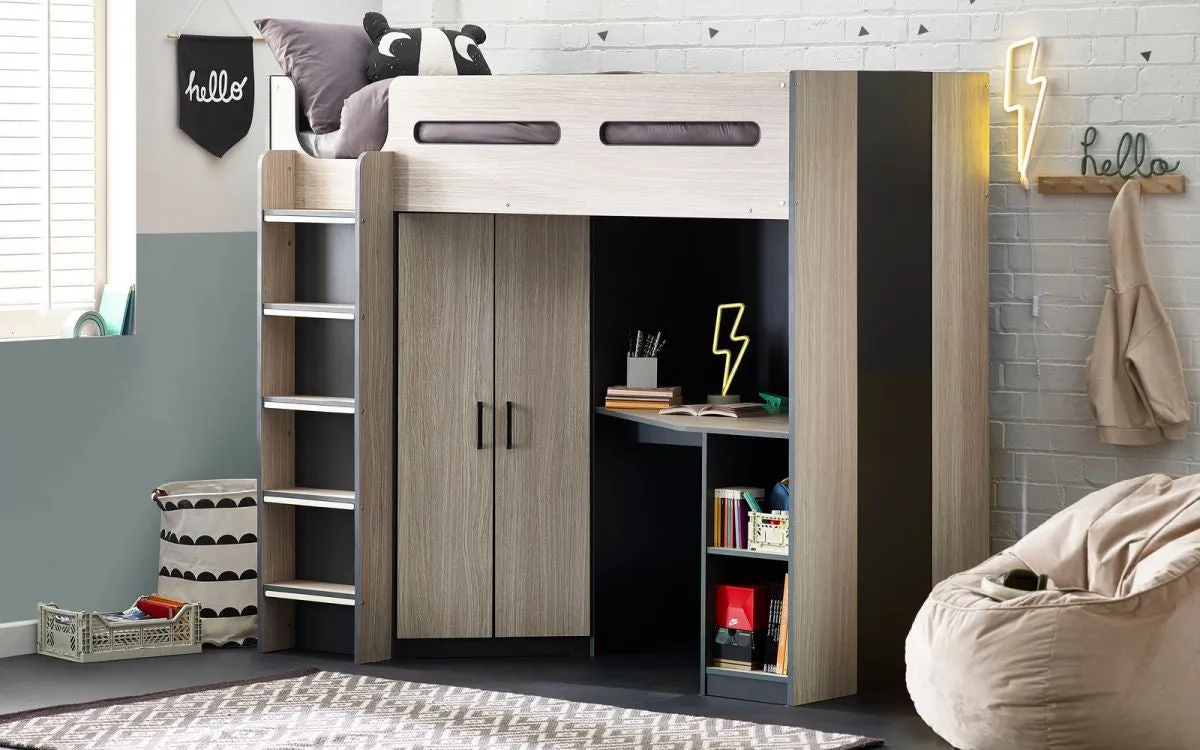 High Sleeper Bed with Storage - Woodgrain, Wood